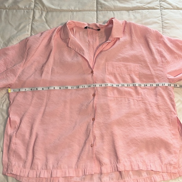 Zara Blouse Women's Size L Pink Flowy Oversized Button Up Shirt - Picture 2 of 7